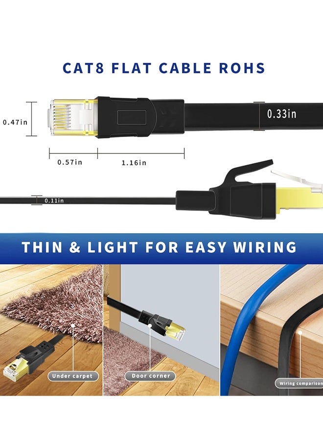 كابل إيثرنت CAT8 بطول 6.56 قدم، كابل شبكة LAN عالي السرعة ومتين من الفئة 8 بسرعة 40 جيجابت في الثانية، وتردد 2000 ميجاهرتز، مناسب للمودم، والراوتر، والمحول، وأجهزة الألعاب، وإكس بوكس. - Image 3